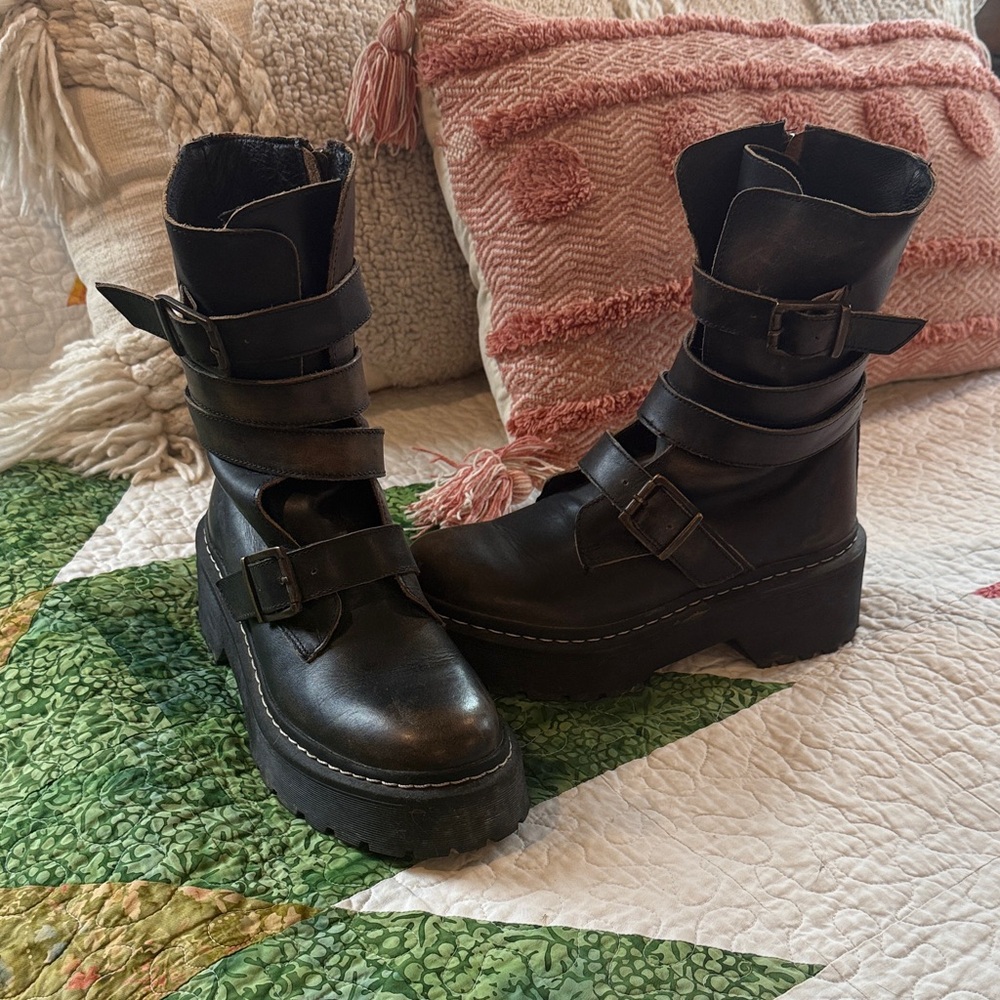 Steve Madden Black Buckle Combat Boots